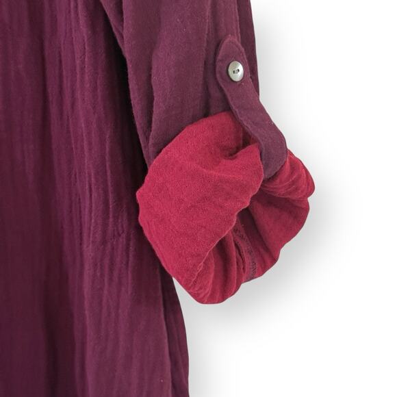 J Jill Pure Jill Color-Block Double-Cloth Dress Size L Burgundy Organic Cotton - Picture 4 of 11
